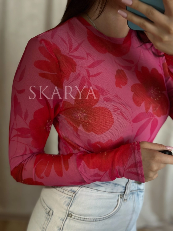 bluzka tiul długi rękaw blake capri la balancia wiskoza kwiecisty wzór odcienie różu modna elegancka casual chic romantyczny glamour smart casual włoski chic zmysłowa na co dzień wieczorne wyjścia eleganckie spotkania