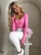 dopasowana różowa bluzka ROSAS By Me Anita długi rękaw wiskoza miły materiał dekolt w kształcie serca basic elegancki look codzienny styl minimal style casual look polska marka polski produkt komfort wygoda baza do stylizacji