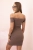 Elastyczna, dopasowująca się dzianina, Odkryte ramiona (krój hiszpanka), Krótki rękaw, Styl kobiecy, dopasowany, modny odcień fango, comfy, basic, smart casual
